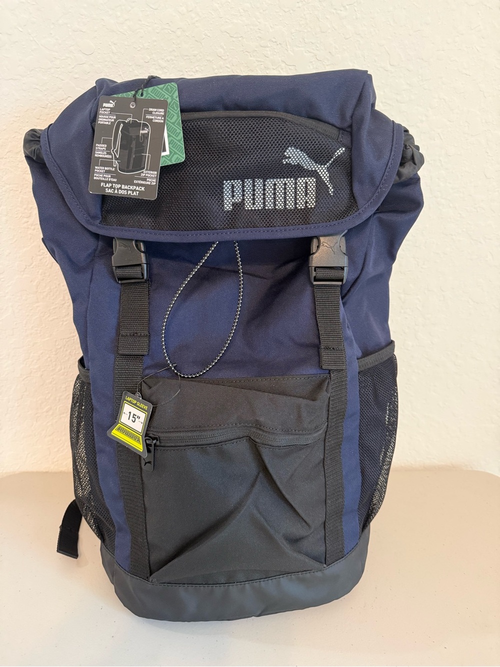 New Puma Mens Navy and Black Flap-Top Backpack